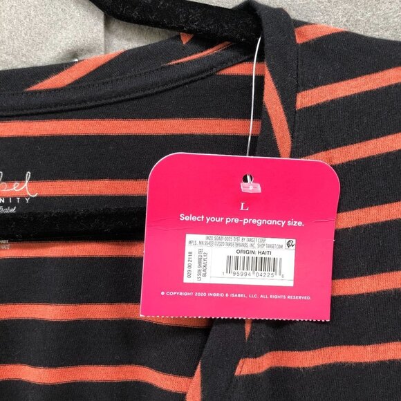 NWT Isabel Maternity Long Sleeve T Shirt Womens L V-Neck Black Orange Striped - Picture 9 of 12